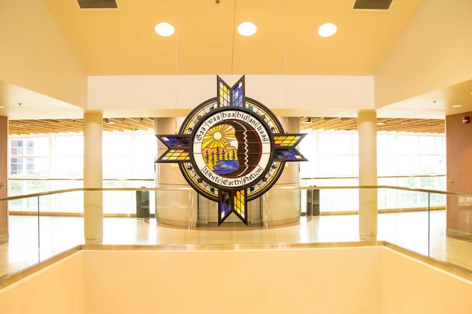 The seal of the White Earth Nation hangs in the lobby of the tribal headquarters in Ogema, Minnesota. © Jolene Yazzie for Al Jazeera America